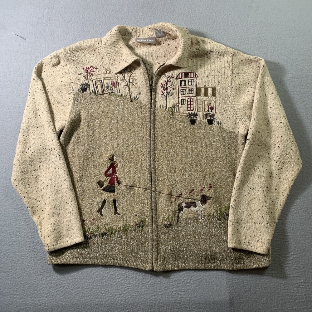 VTG Womens Sweater Sz L Embroidered Cottagecore Grannycore Teacher Librarian